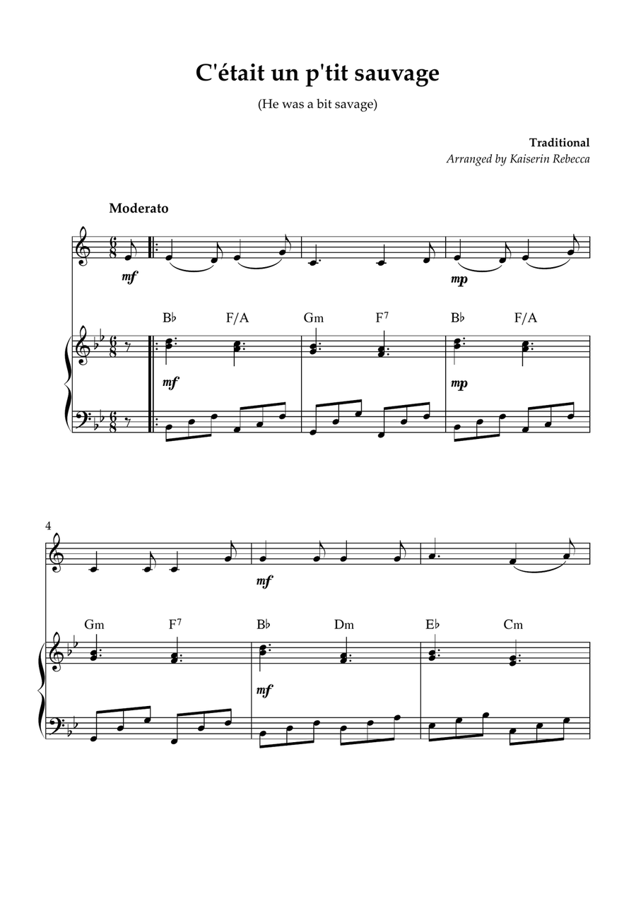 C'était un p'tit sauvage (He was a bit savage) B-Flat Trumpet scores gallery preview page 1