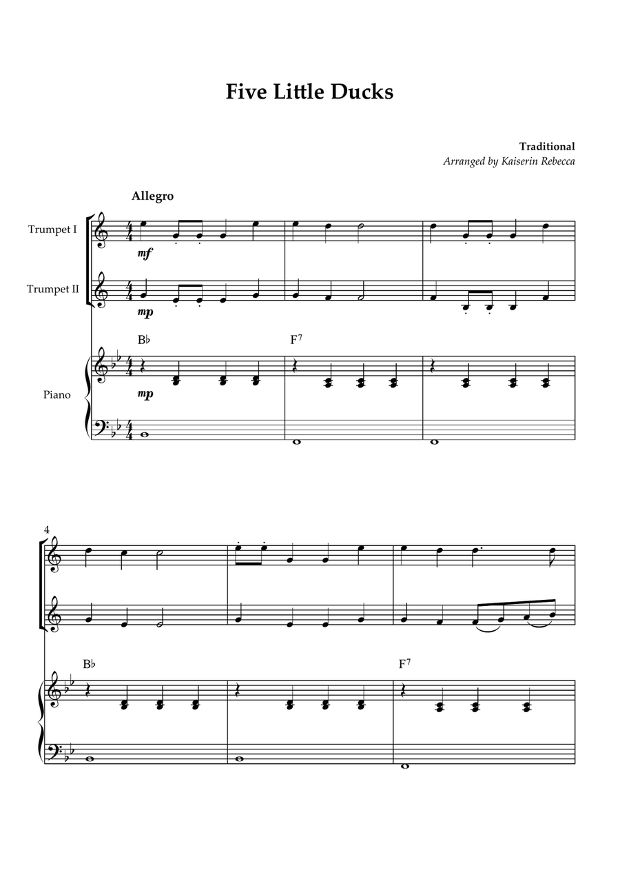 Five Little Ducks Five Little Ducks Trumpet Duet scores gallery preview page 1