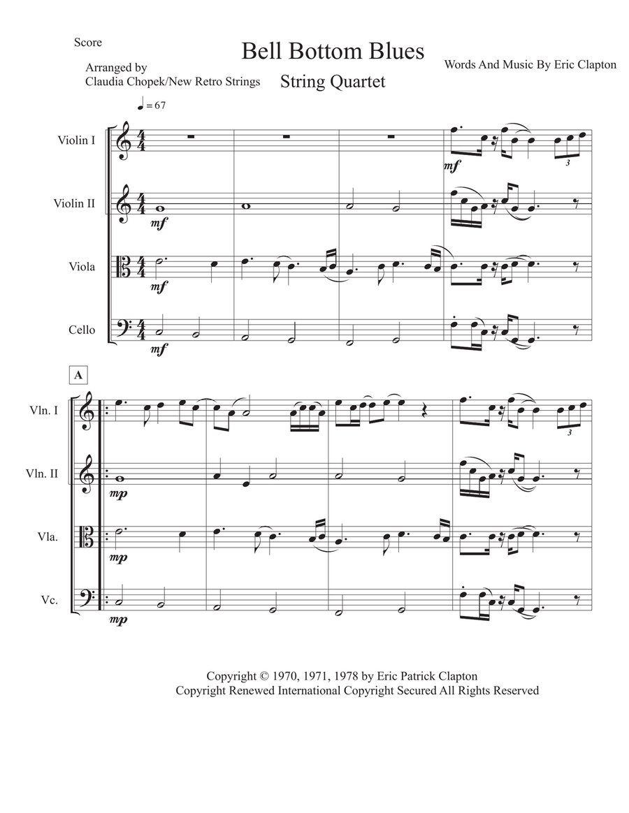 Bell Bottom Blues Bell Bottom Blues String Quartet scores gallery preview page 1
