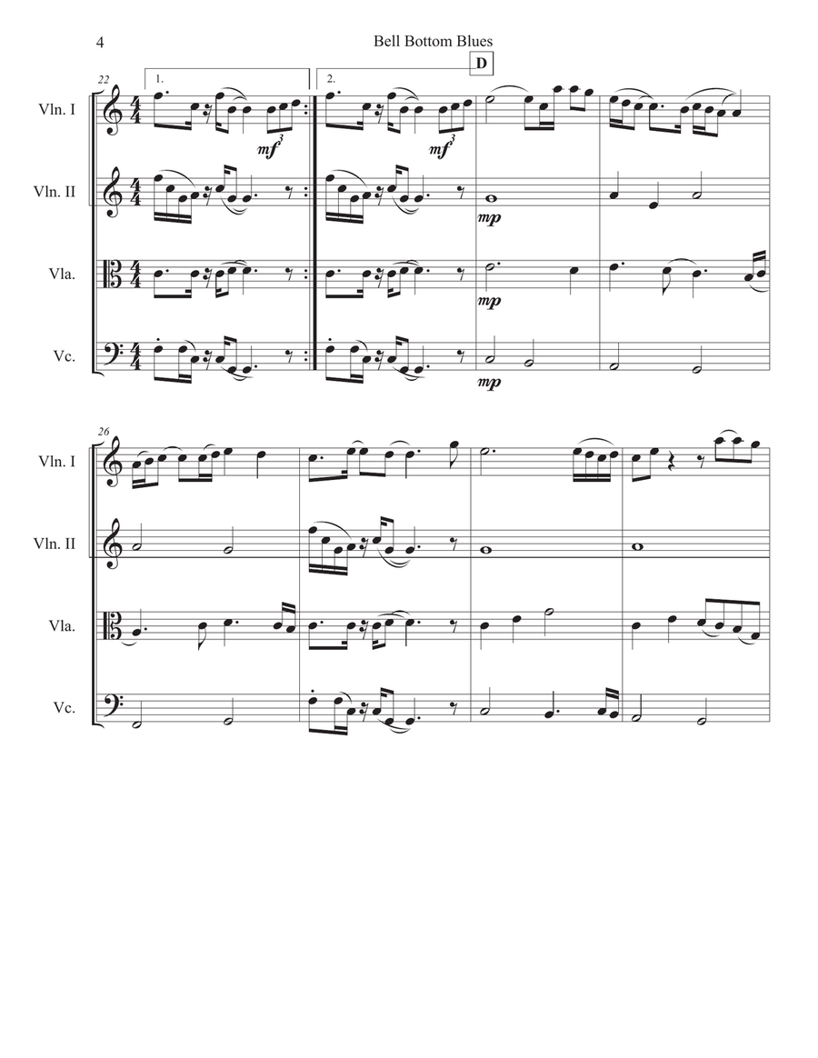 Bell Bottom Blues Bell Bottom Blues String Quartet scores gallery preview page 4