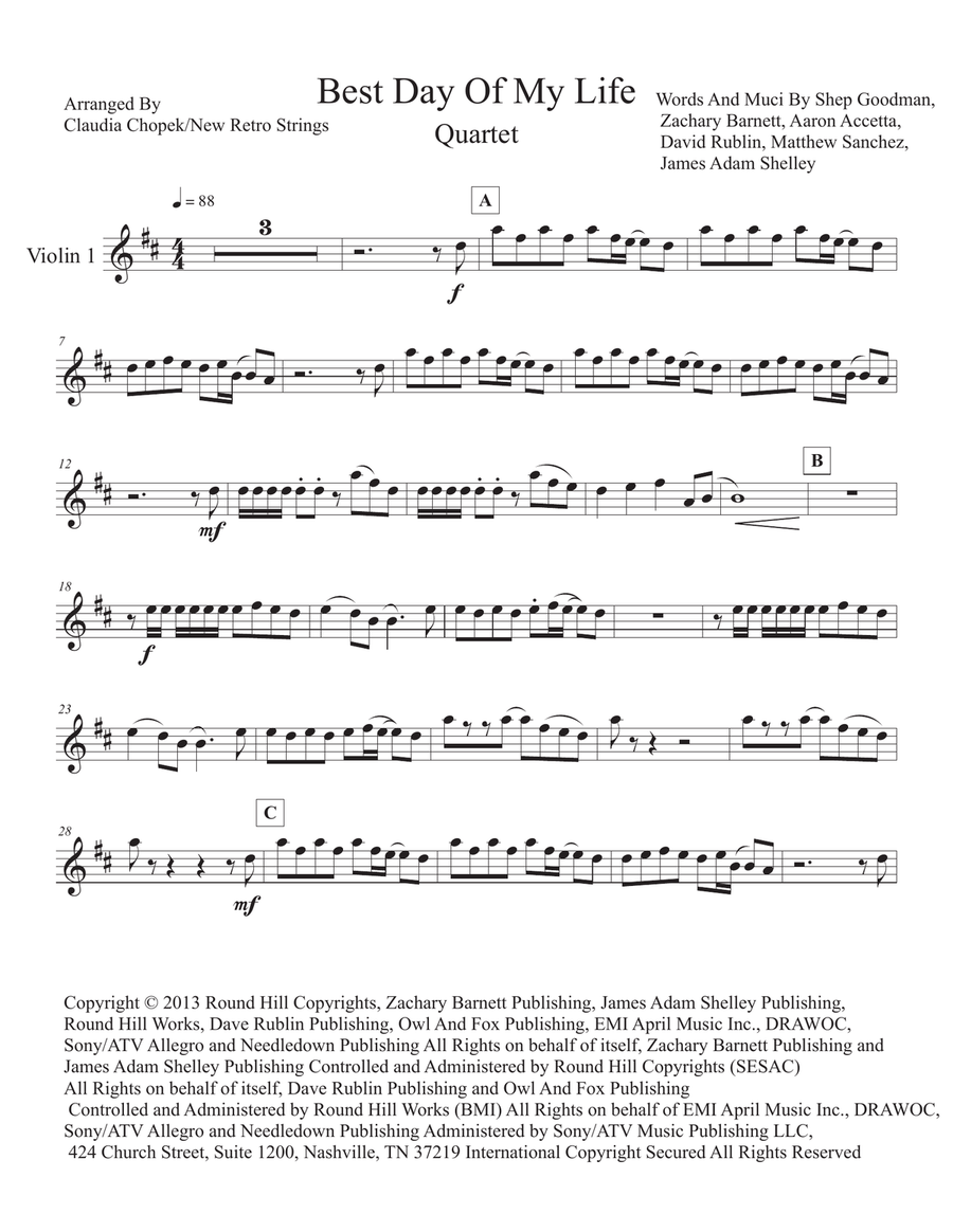 Best Day Of My Life Best Day Of My Life String Quartet scores gallery preview page 1