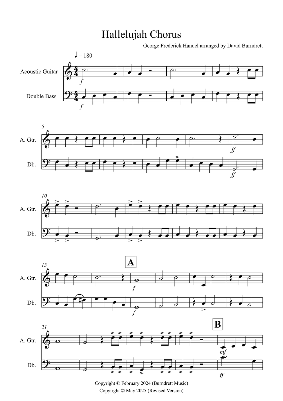 Hallelujah Chorus for Guitar and Double Bass Duet String Duet scores gallery preview page 1
