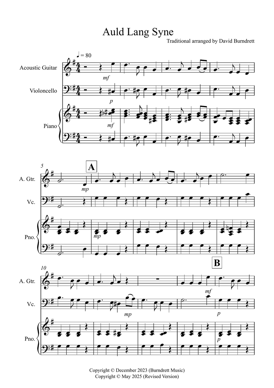 Auld Lang Syne for Guitar and Cello Duet String Duet scores gallery preview page 1