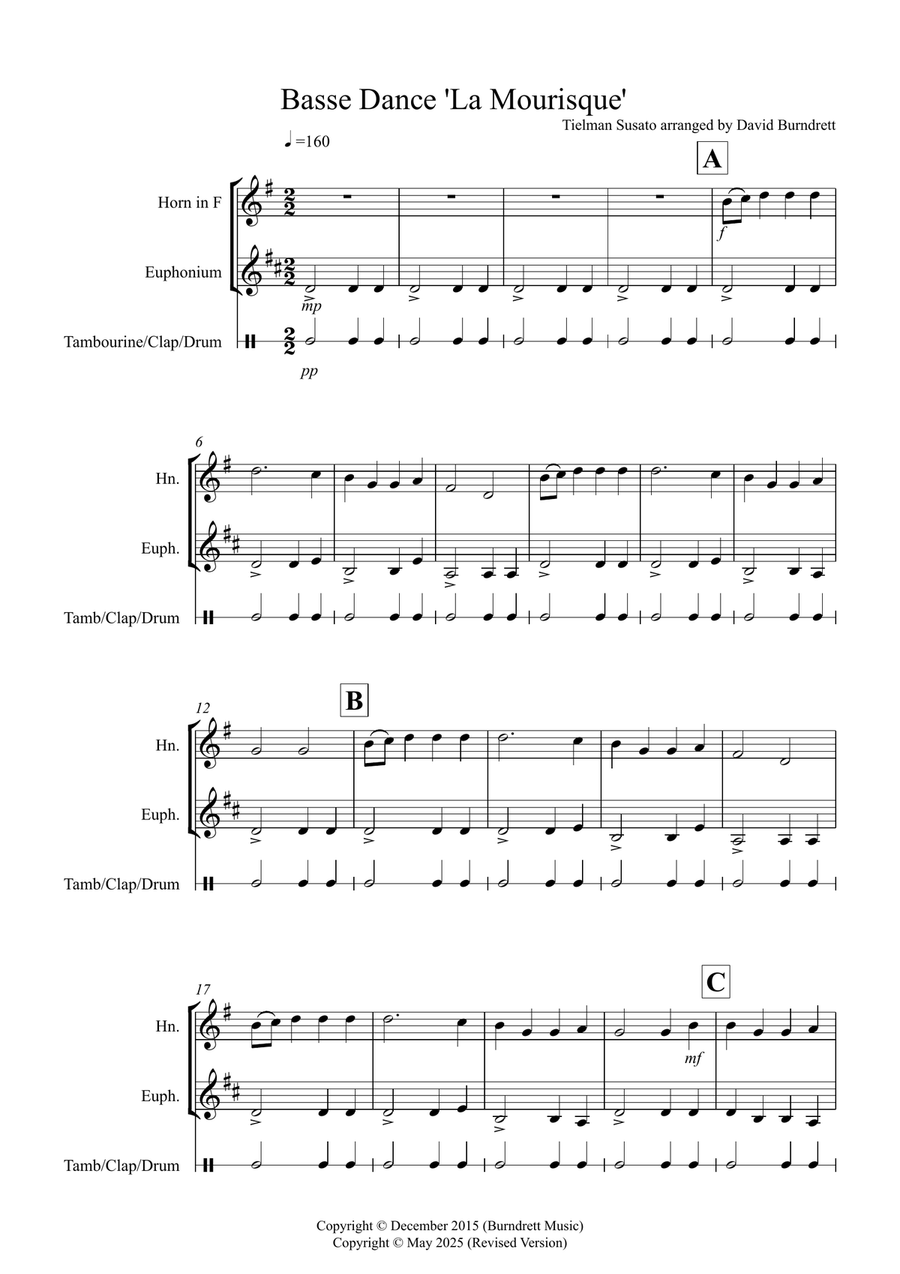 Basse Dance by Susato for Horn and Euphonium Duet Brass Duet scores gallery preview page 1