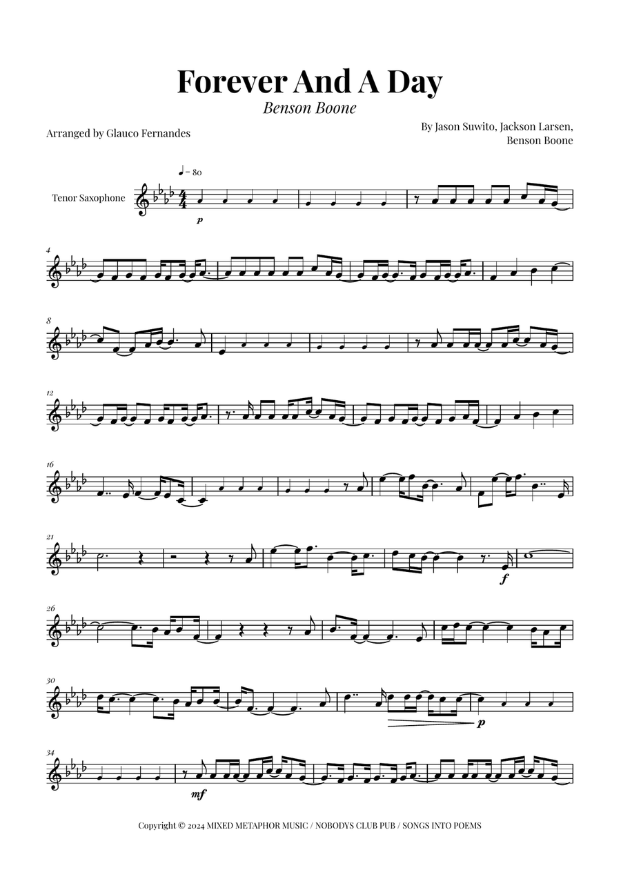 Forever And A Day Tenor Saxophone scores gallery preview page 1