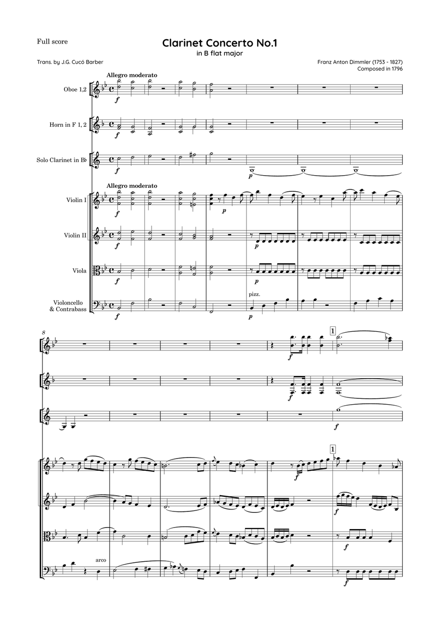 Dimmler - Clarinet Concerto No.1 in B flat major Full Orchestra scores gallery preview page 2