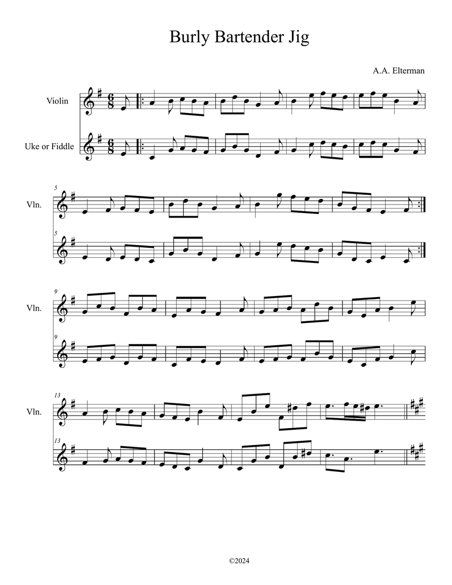 Burly Bartender Jig Burly Bartender Jig String Duet scores gallery preview page 1