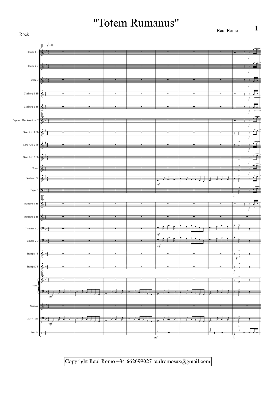 Totem rumanus - CONCERT BAND + rhythm section STUDENT BAND Concert Band scores gallery preview page 1