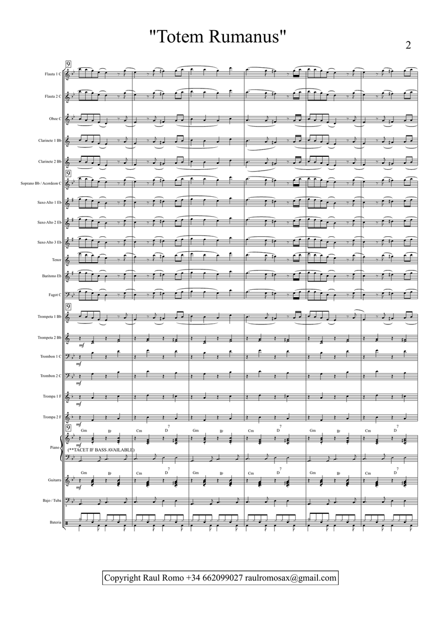 Totem rumanus - CONCERT BAND + rhythm section STUDENT BAND Concert Band scores gallery preview page 2