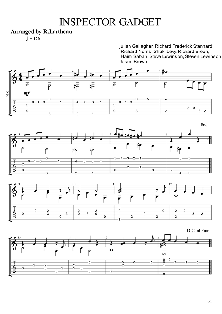 Inspector Gadget Inspector Gadget Acoustic Guitar scores gallery preview page 1
