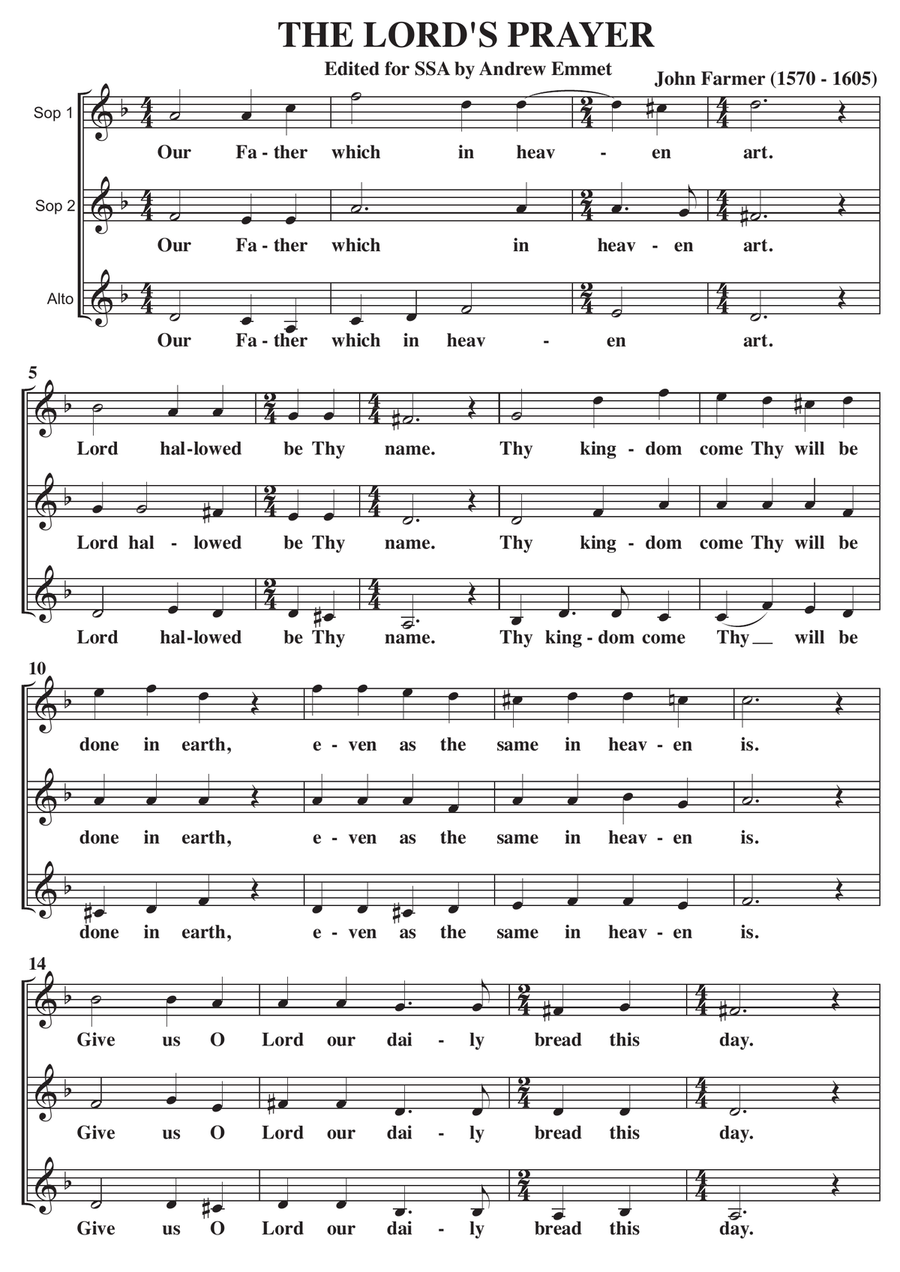 The Lord's Prayer A Cappella SSA SSA scores gallery preview page 1