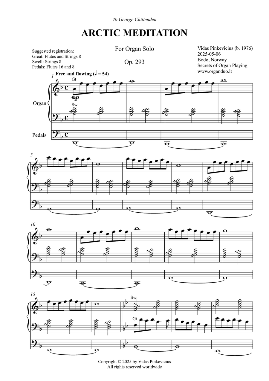 Arctic Meditation, Op. 293 (Organ Solo) by Vidas Pinkevicius Organ Solo scores gallery preview page 1