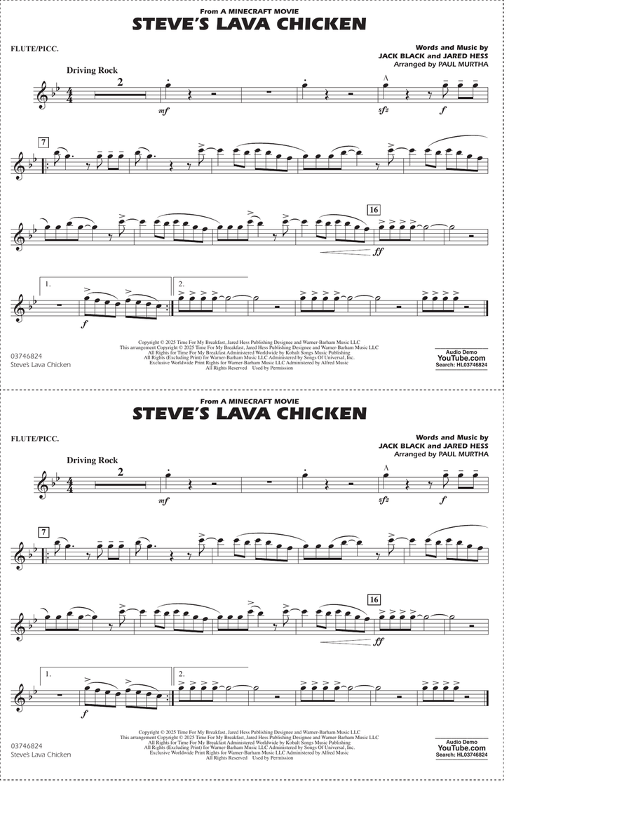 Steve's Lava Chicken (from A Minecraft Movie) (arr. Paul Murtha) - Flute/Piccolo Marching Band scores gallery preview page 1