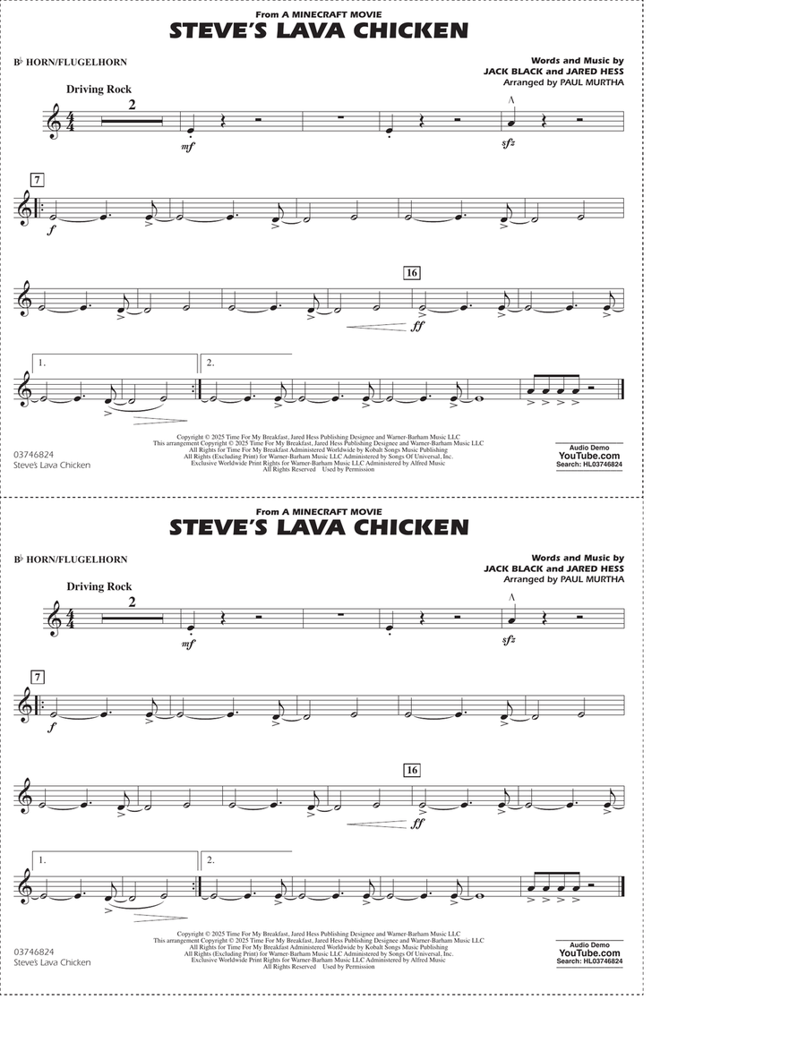 Steve's Lava Chicken (from A Minecraft Movie) (arr. Paul Murtha) - Bb Horn/Flugelhorn Marching Band scores gallery preview page 1