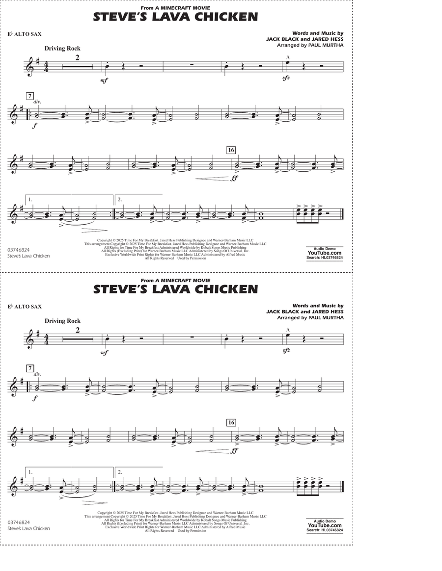 Steve's Lava Chicken (from A Minecraft Movie) (arr. Paul Murtha) - Eb Alto Sax Marching Band scores gallery preview page 1