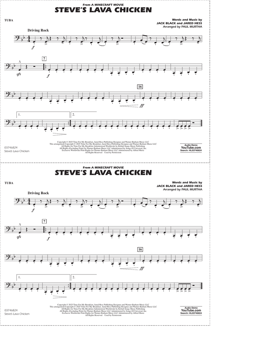 Steve's Lava Chicken (from A Minecraft Movie) (arr. Paul Murtha) - Tuba Marching Band scores gallery preview page 1