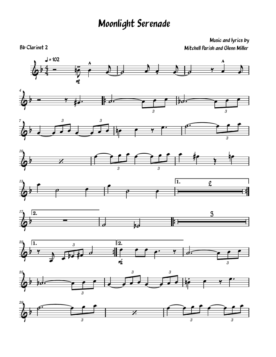 Moonlight Serenade Moonlight Serenade B-Flat Clarinet scores gallery preview page 1