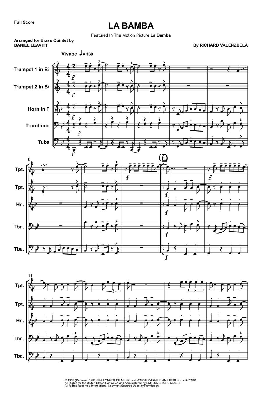 La Bamba La Bamba Brass Quintet scores gallery preview page 1