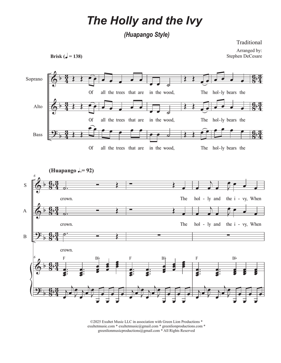 The Holly and the Ivy (Huapango Style) (SAB) 3-Part scores gallery preview page 1