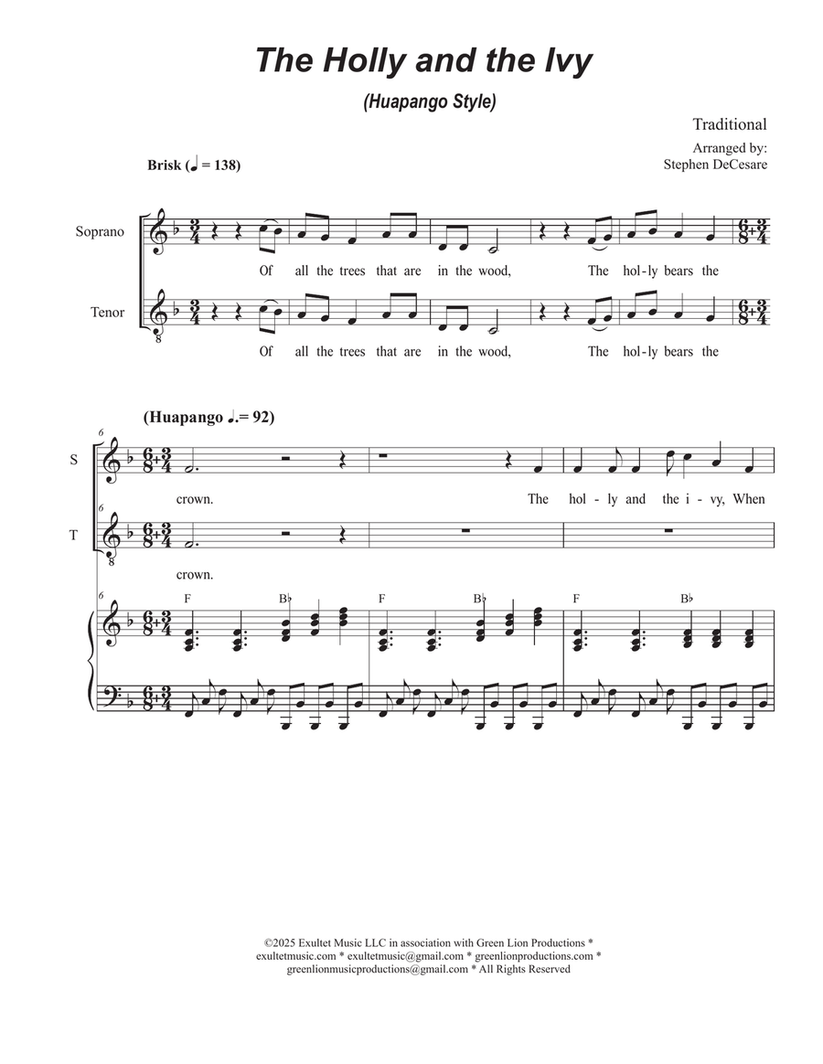 The Holly and the Ivy (Huapango Style) (Duet for Soprano and Tenor solo) Tenor Voice scores gallery preview page 1