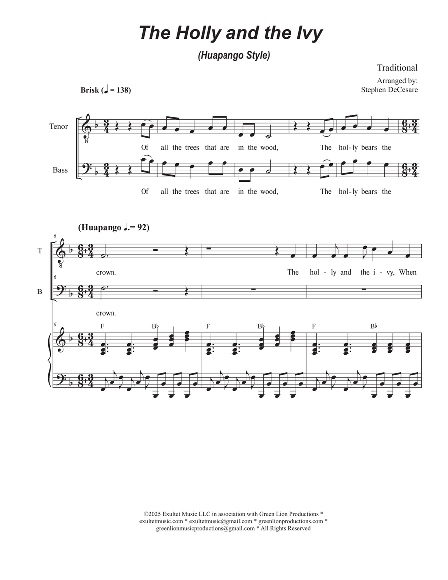 The Holly and the Ivy (Huapango Style) (2-part choir - (TB) TB scores gallery preview page 1