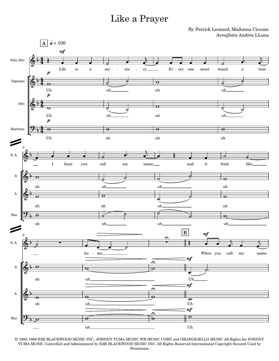 Like A Prayer Like A Prayer Choir scores gallery preview page 1