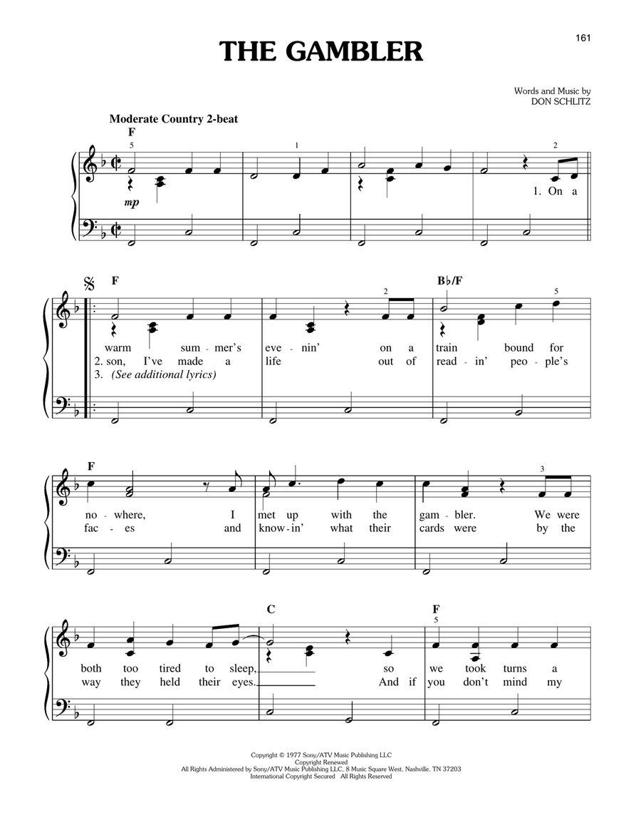 The Gambler The Gambler Easy Piano scores gallery preview page 1