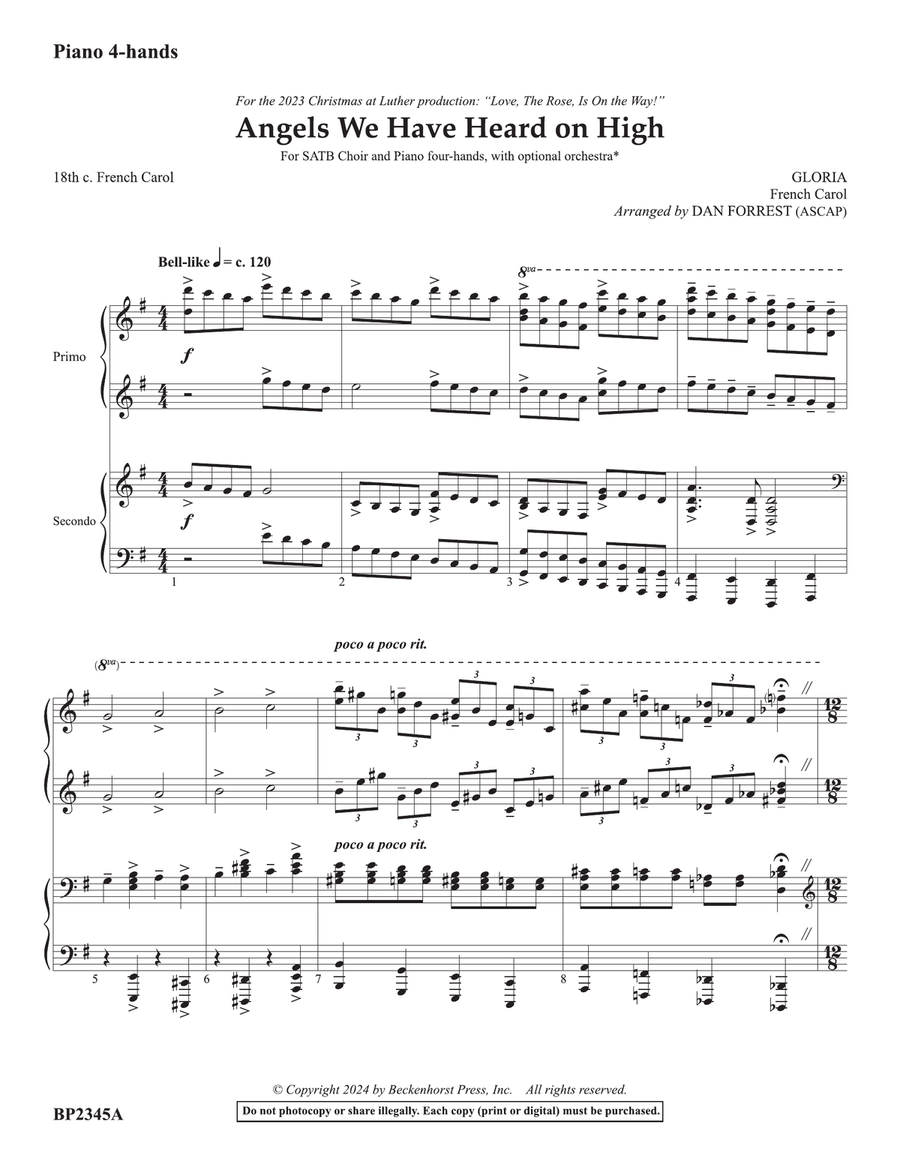 Angels We Have Heard on High - Forrest - piano duet score Piano Duet scores gallery preview page 2
