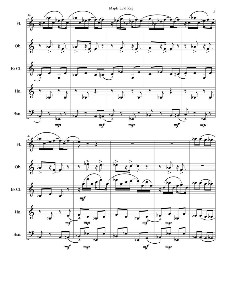 Maple Leaf Rag Maple Leaf Rag Woodwind Quintet scores gallery preview page 5