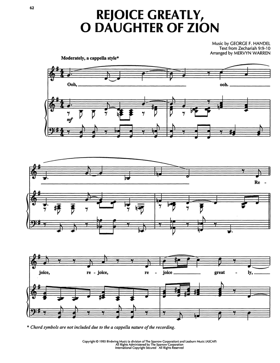 Rejoice Greatly, O Daughter Of Zion Piano, Vocal, Guitar scores gallery preview page 1