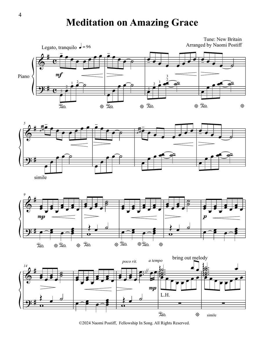 Sounds of Amazing Grace; Hymns Arrangements and Original Solos for Piano Piano Solo scores gallery preview page 4