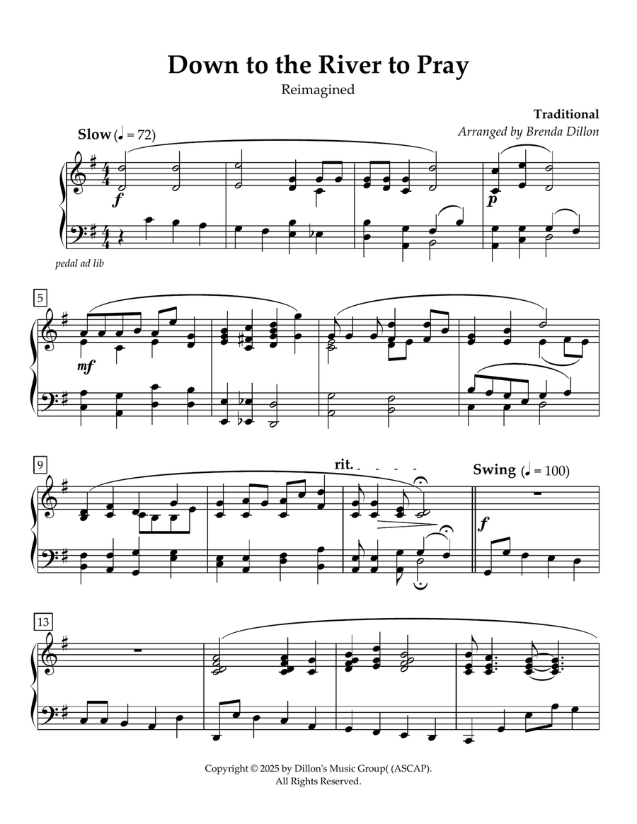 Down to the River to Pray Piano Solo scores gallery preview page 1