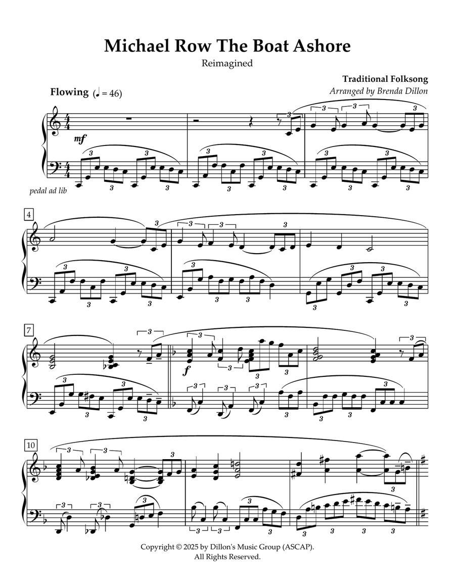 Michael Row the Boat Ashore Piano Solo scores gallery preview page 1