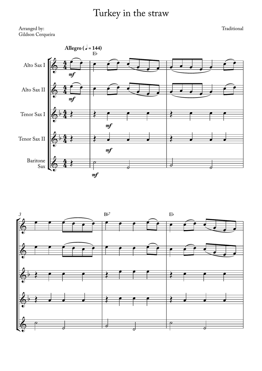 Turkey in the straw Turkey in the straw Saxophone Quintet scores gallery preview page 1