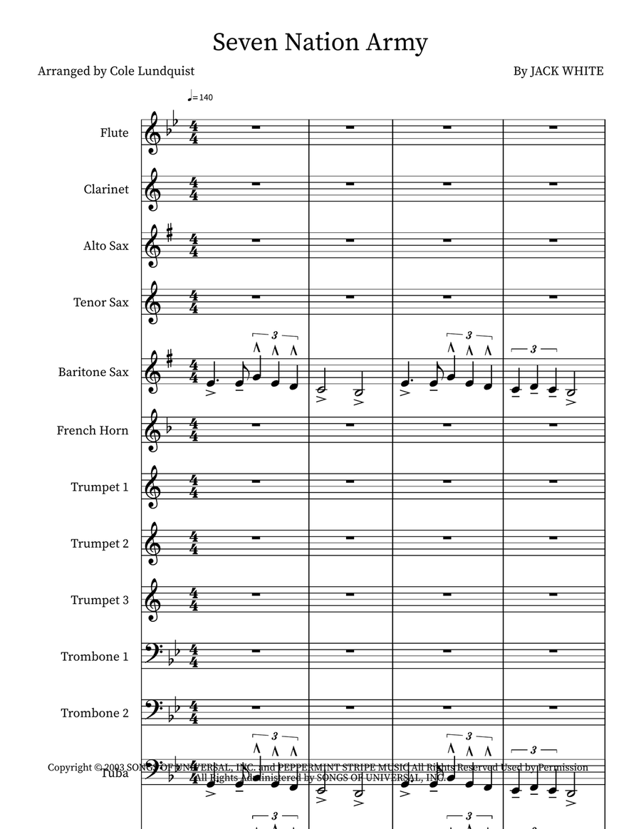 Seven Nation Army Seven Nation Army Marching Band scores gallery preview page 1