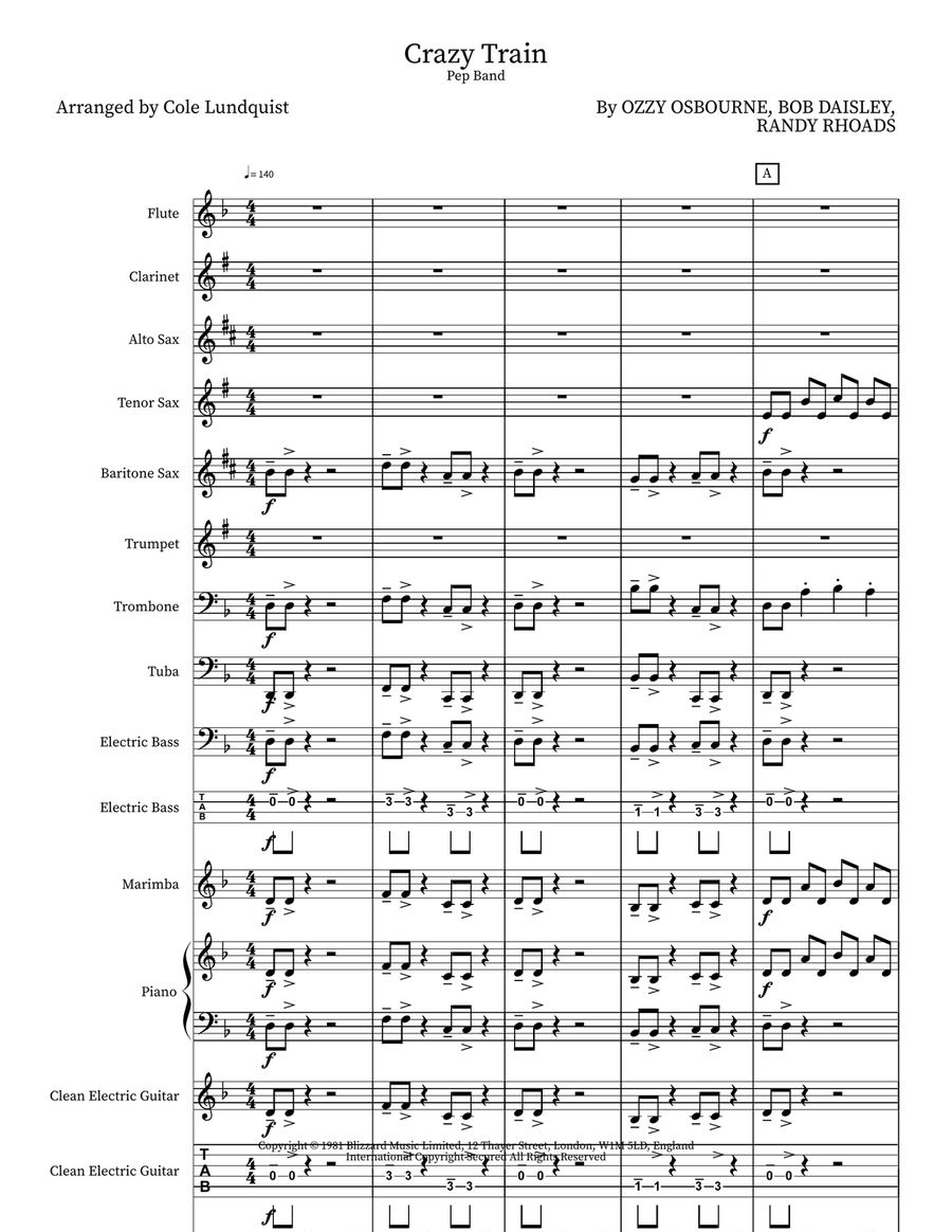 Crazy Train Crazy Train Marching Band scores gallery preview page 1