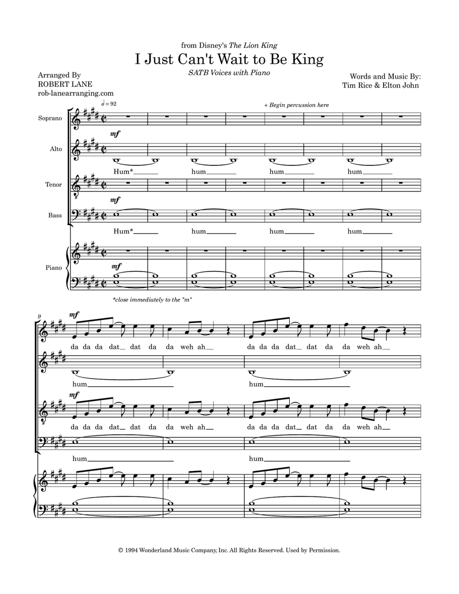 I Just Can't Wait To Be King 4-Part scores gallery preview page 1