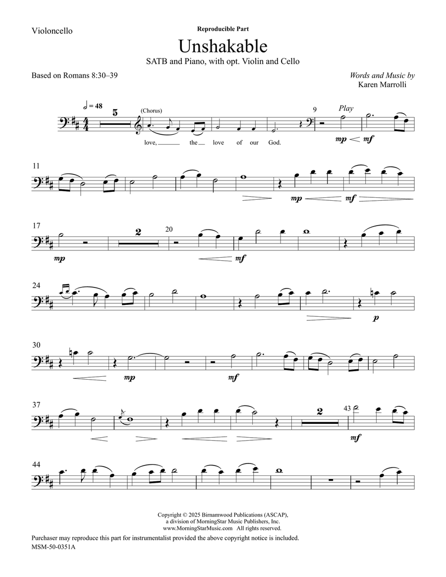 Unshakable (Downloadable Violin/Cello Parts) Choir scores gallery preview page 2