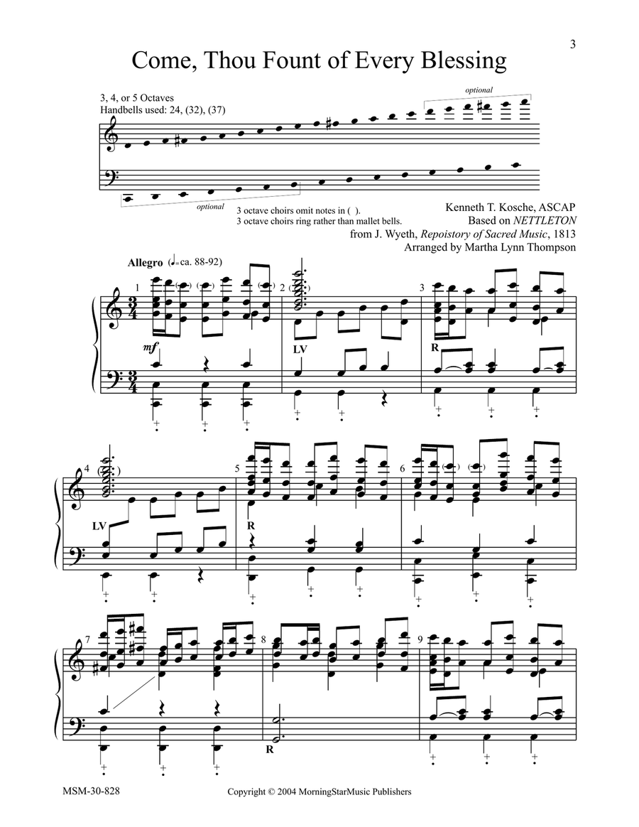 Come, Thou Fount of Every Blessing Handbell Choir scores gallery preview page 3
