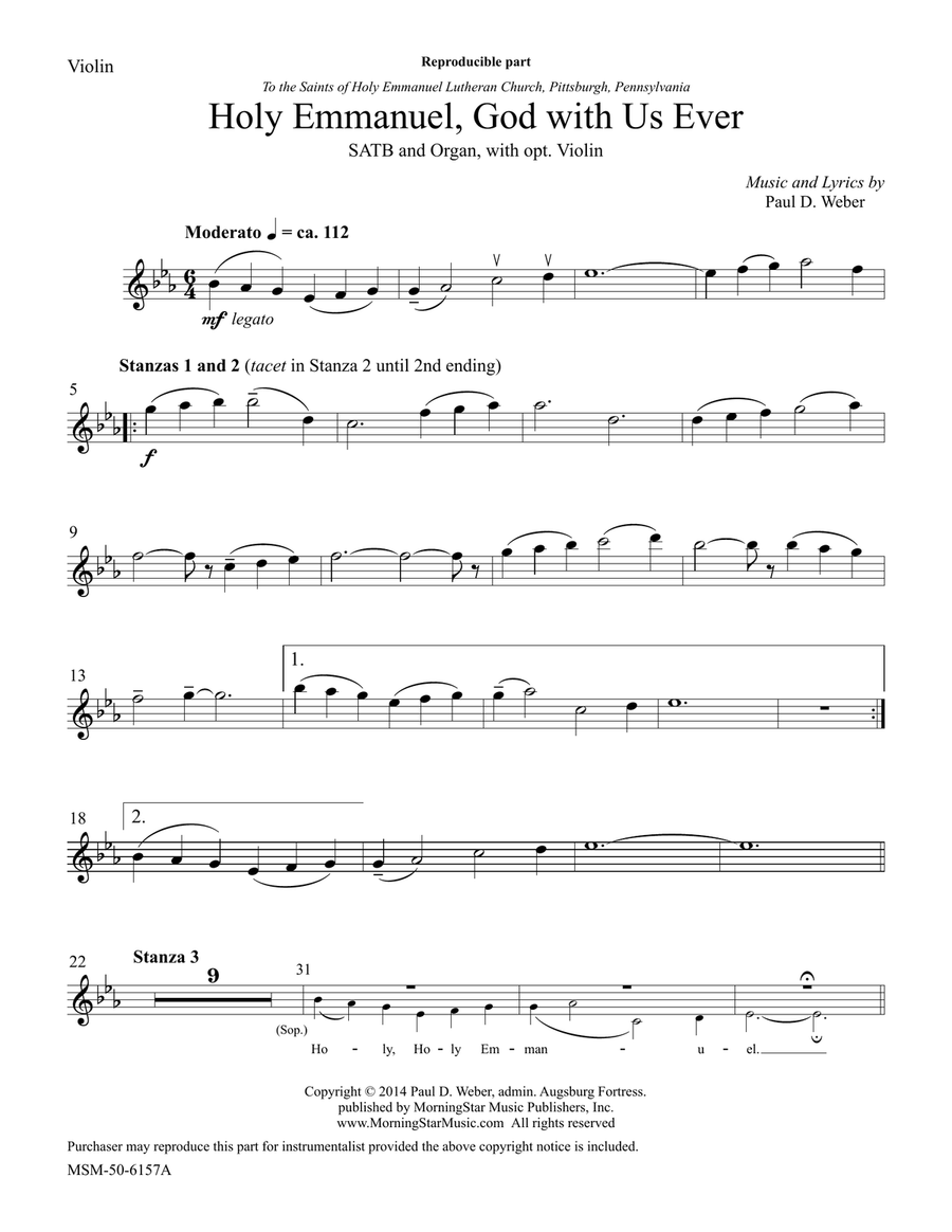 Holy Emmanuel, God with Us Ever (Downloadable Violin Part) Choir scores gallery preview page 2