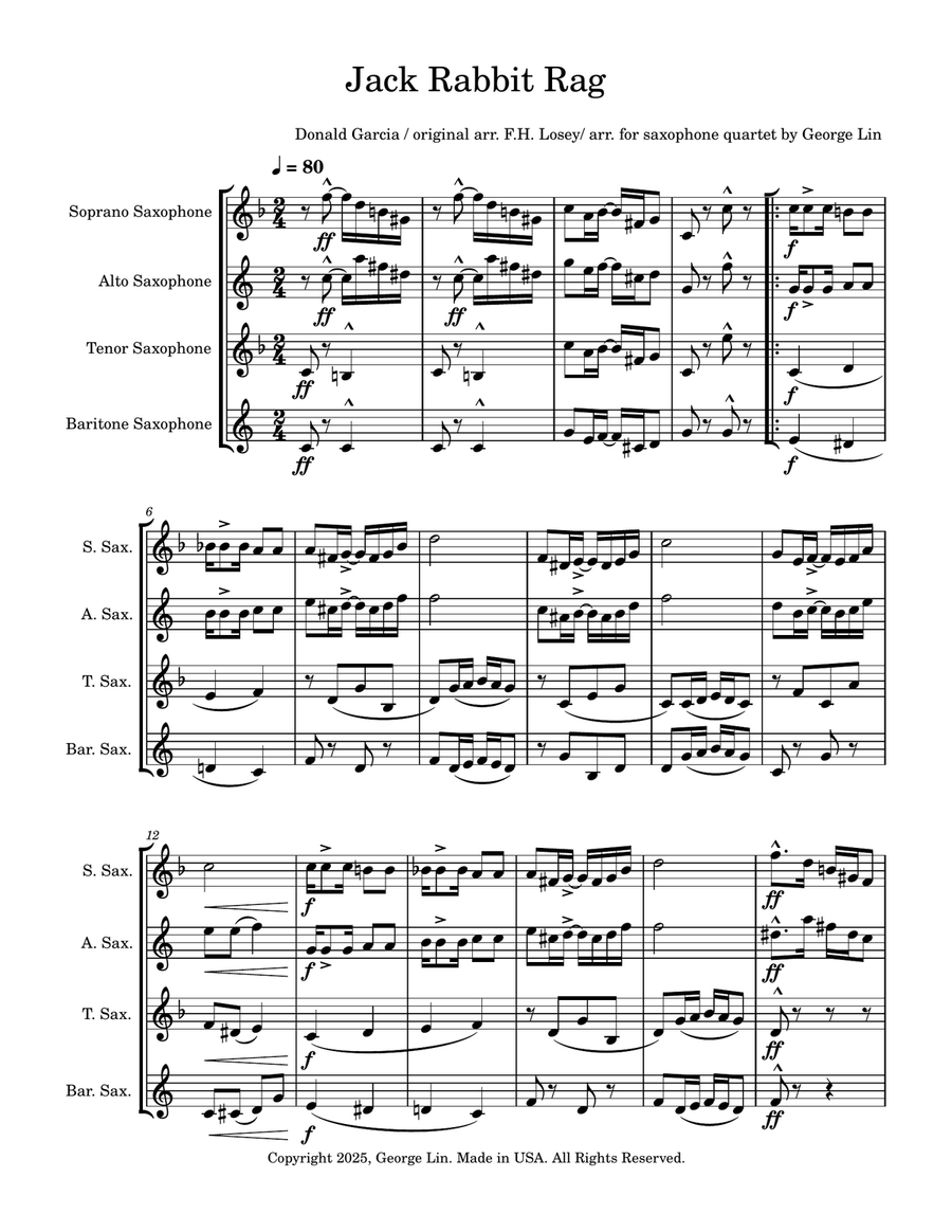 Jack Rabbit Rag Jack Rabbit Rag Saxophone Quartet scores gallery preview page 1