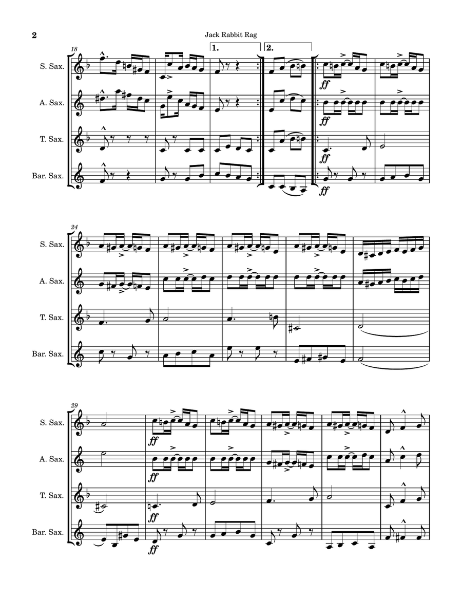 Jack Rabbit Rag Jack Rabbit Rag Saxophone Quartet scores gallery preview page 2
