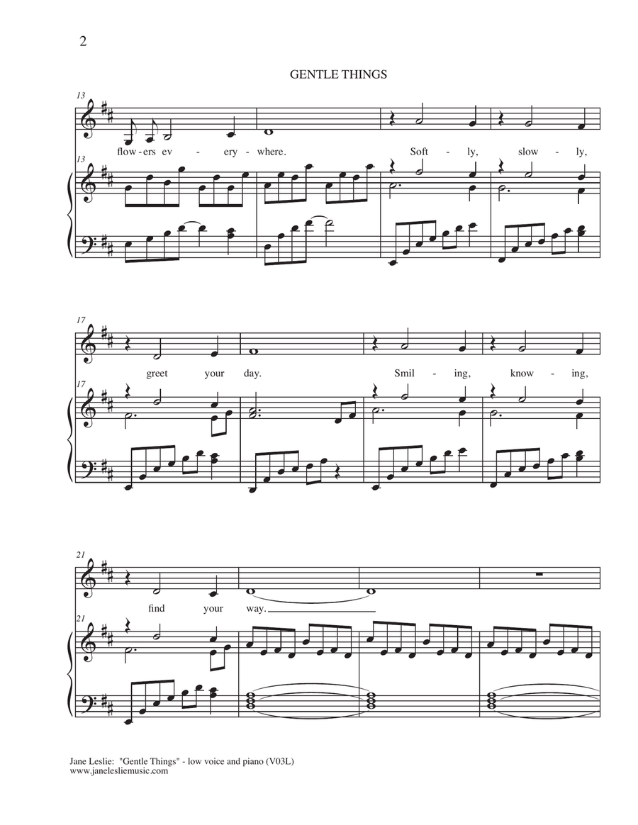 GENTLE THINGS - for Low Voice and Piano - by Jane Leslie Low Voice scores gallery preview page 2
