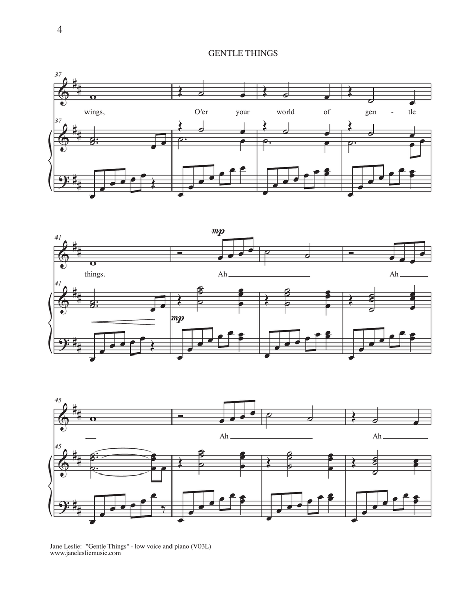 GENTLE THINGS - for Low Voice and Piano - by Jane Leslie Low Voice scores gallery preview page 4