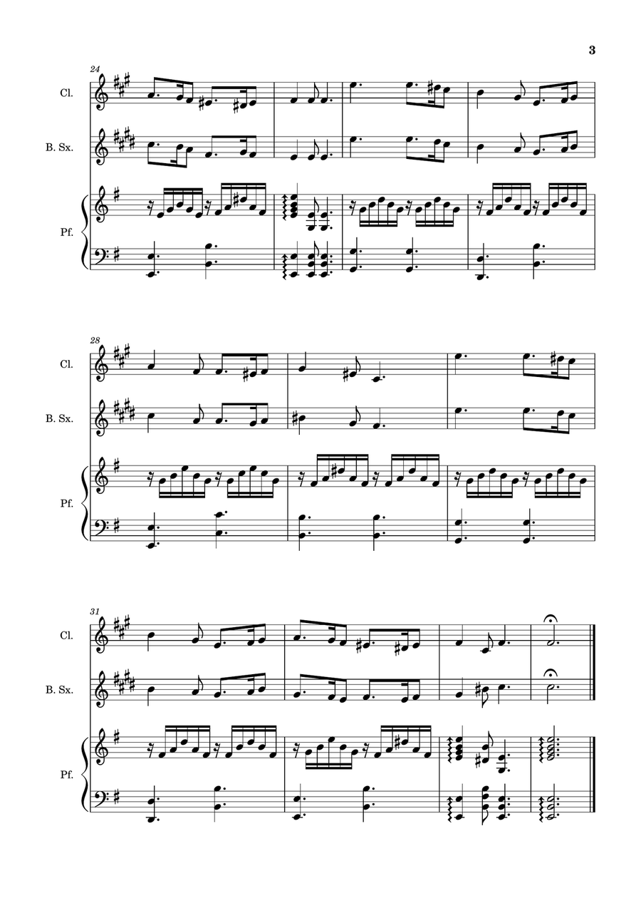 Greensleeves - Clarinet, B. Sax. and Piano. Score and Parts. Small Ensemble scores gallery preview page 3