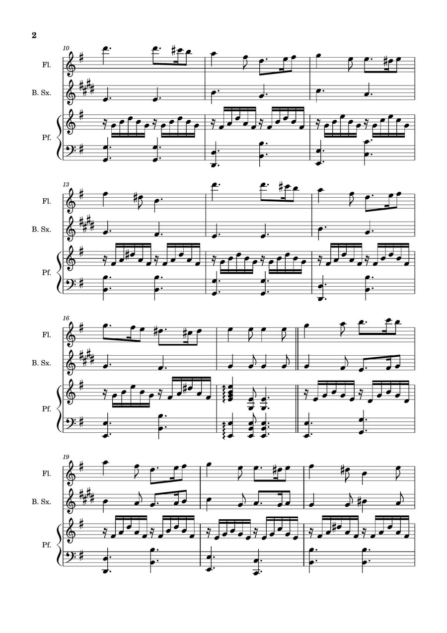 Greensleeves - Flute, B. Sax. and Piano. Score and Parts. Small Ensemble scores gallery preview page 2
