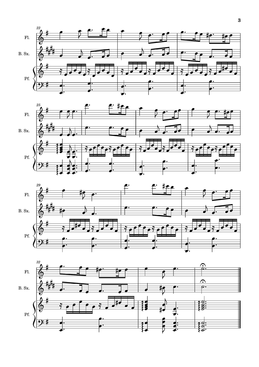Greensleeves - Flute, B. Sax. and Piano. Score and Parts. Small Ensemble scores gallery preview page 3