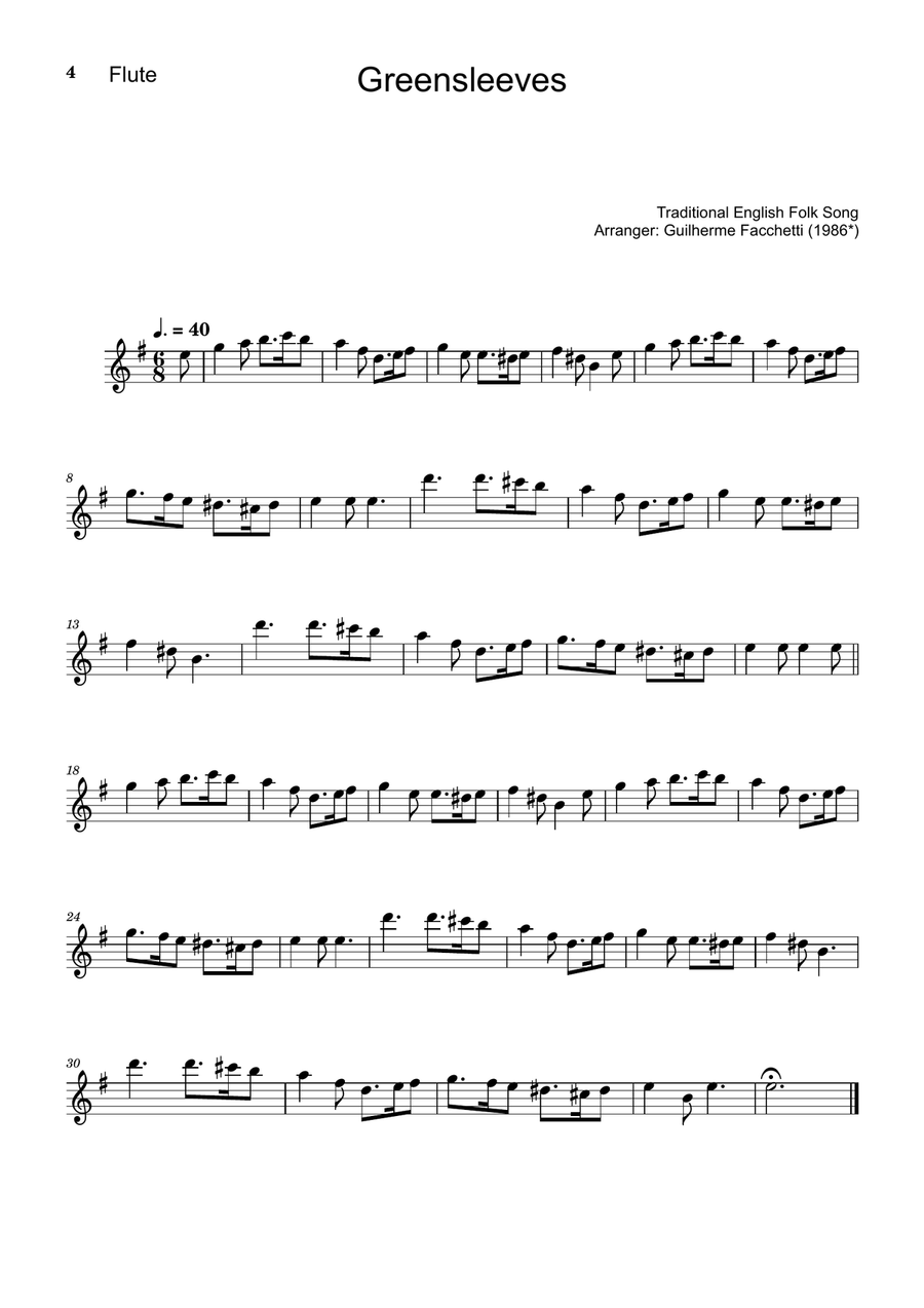 Greensleeves - Flute, B. Sax. and Piano. Score and Parts. Small Ensemble scores gallery preview page 4