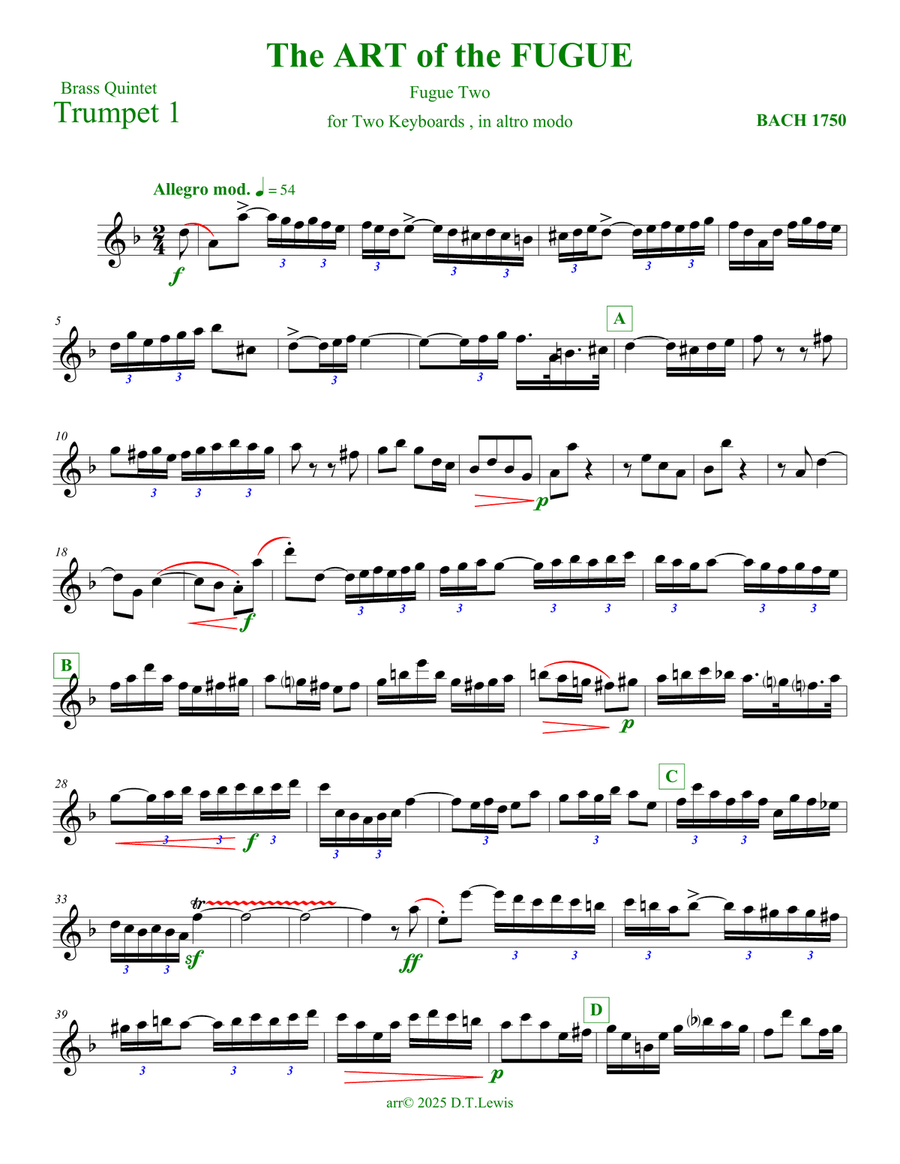 The Art of the Fugue: Fugue Two Brass Ensemble scores gallery preview page 1