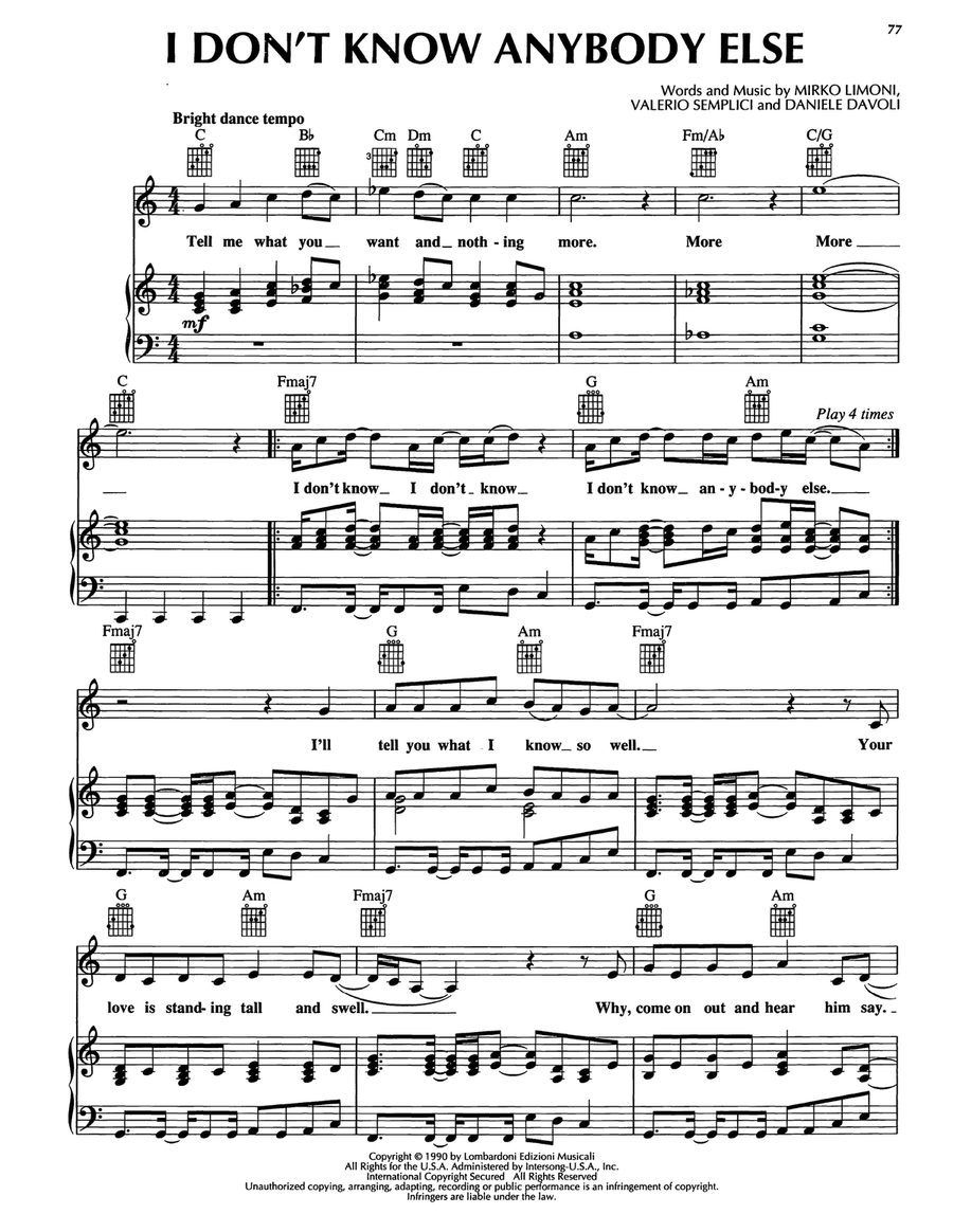 I Don't Know Anybody Else Piano, Vocal, Guitar scores gallery preview page 1